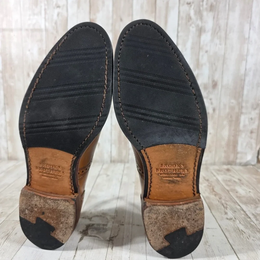 Brooks Brothers Mens Tan Leather Brogue Cap Toe Oxford‎ Shoes 8 D Made in USA
